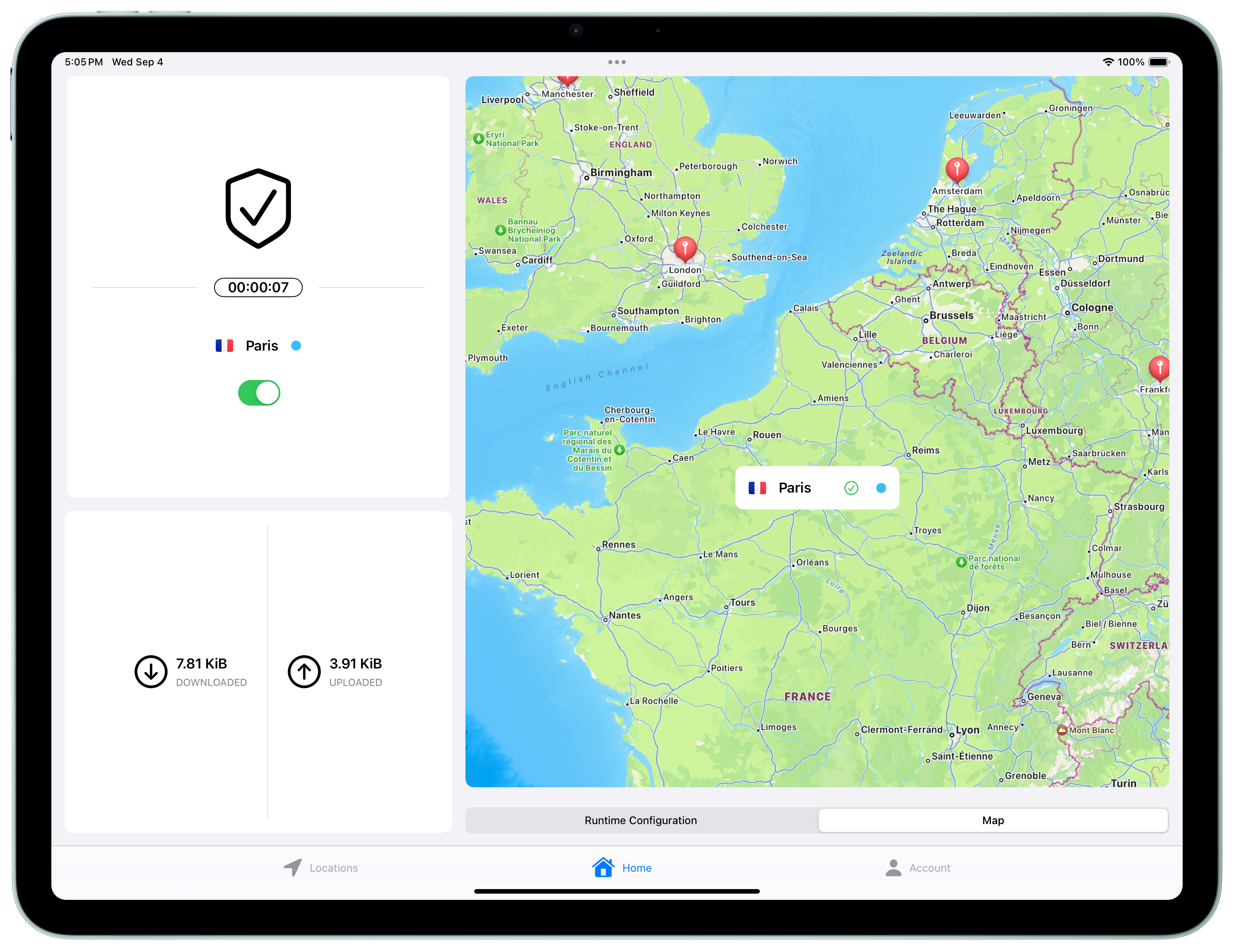 UpVPN iPad app showing pay as you go VPN
