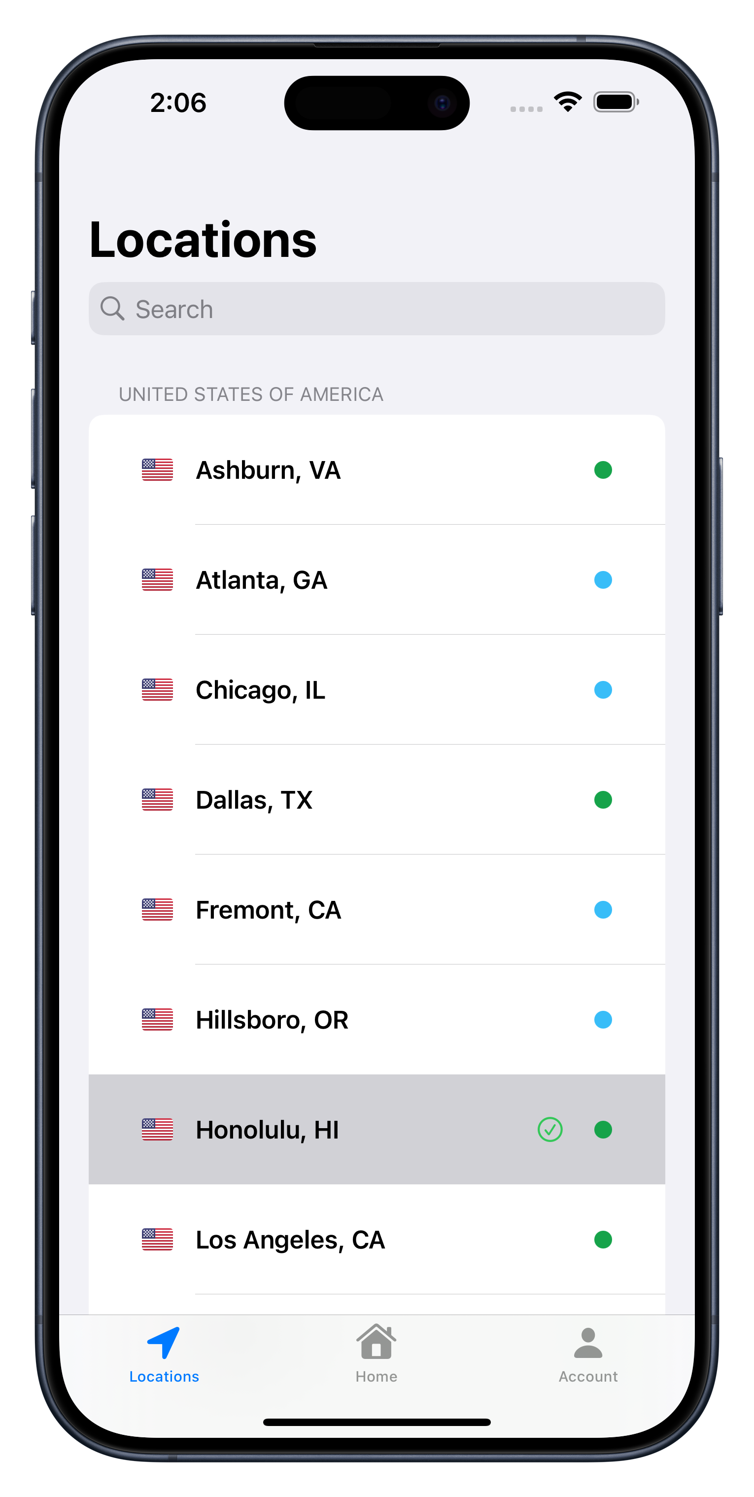 UpVPN iPhone - Locations