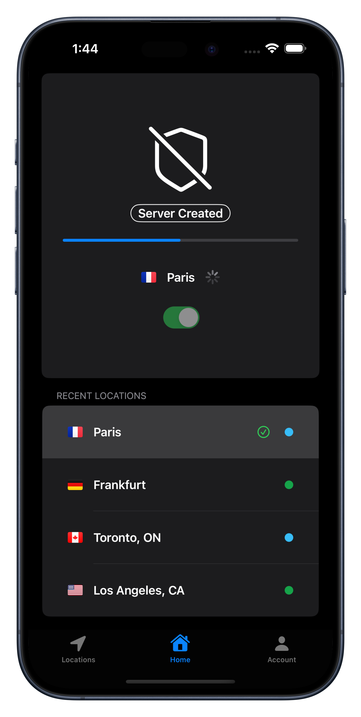 UpVPN iPhone - Dark Mode